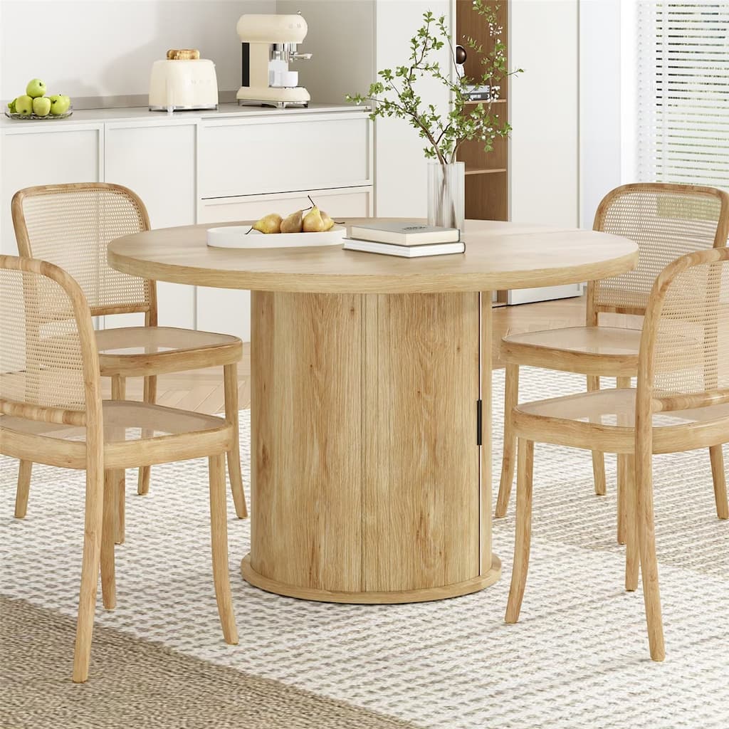 43" Small Round Dining Table with Sturdy Metal Base for 4 People