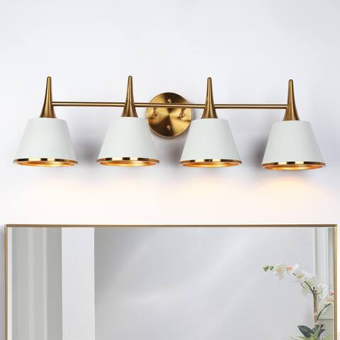 Nisa Mid-century Modern 4-Light Gold Bathroom Vanity Light Metal Wall Sconces - L 29.1"* W 7.9"* H 9"