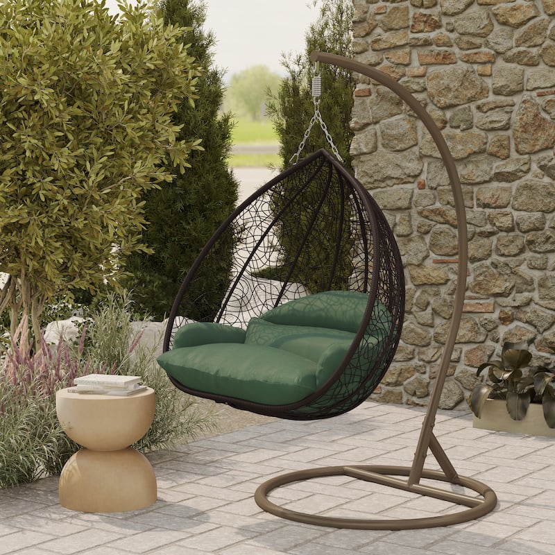 2-Person Egg Swing Chair in Brown Stainless Steel 2-Seater Porch Swing with Stand for Outdoor and Indoor - 77.95" Height