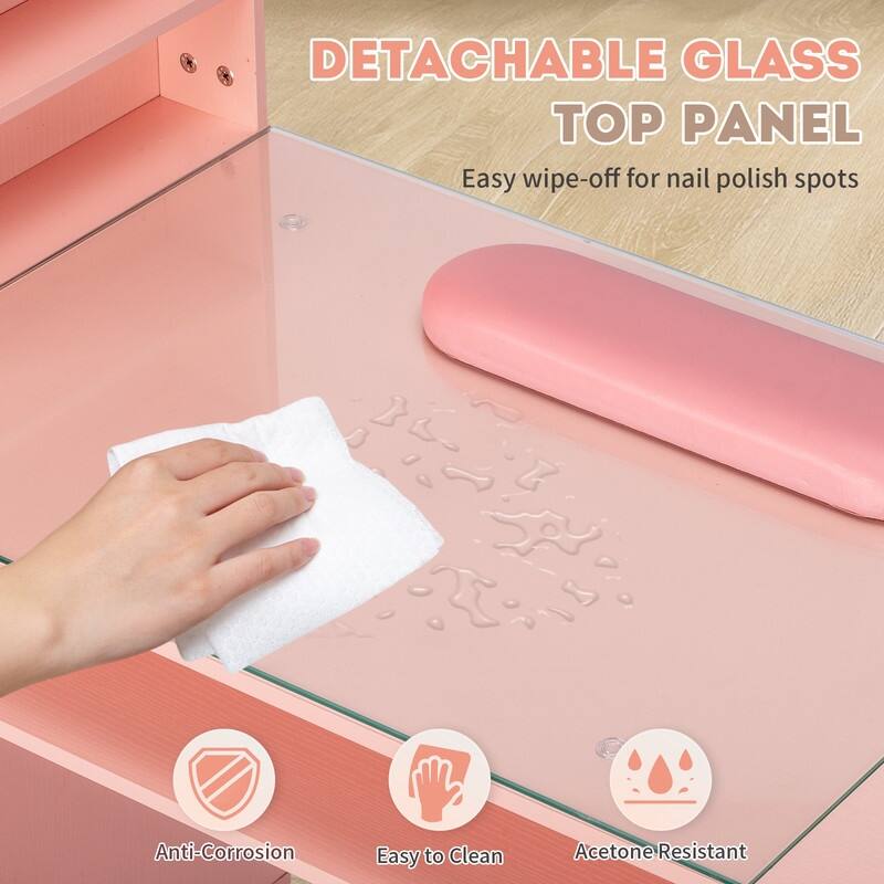 Embossed Particle Board Tempered Glass 55" W Manicure Table