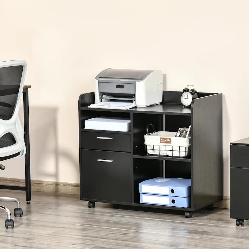 Vinsetto Printer Stand with 2 Drawers, Adjustable Shelves and Wheels for Home Office - Black