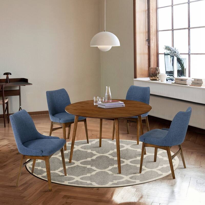 Arcadia and Azalea 48" Round Wood 5 Piece Dining Set - Blue & Walnut