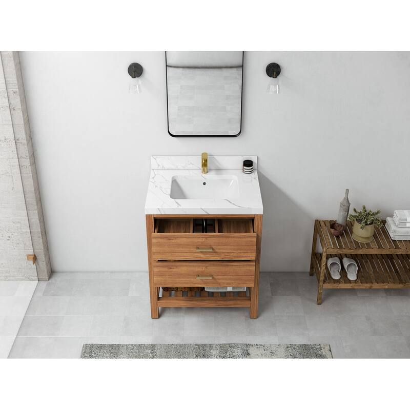 Willow Collections 30 in. W x 22 in. D Parker Solid Teak Single Sink Bathroom Vanity with Countertop