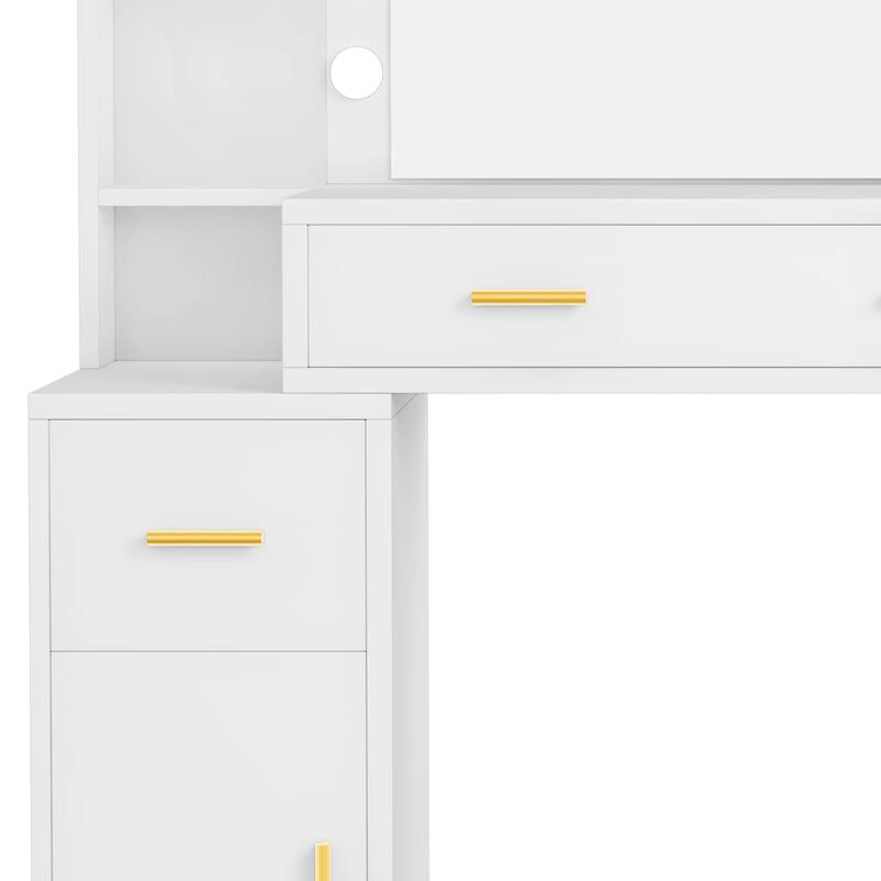 Moasis 43.3" Mirror Makeup Vanity Table with Stool and Mirror Bulbs