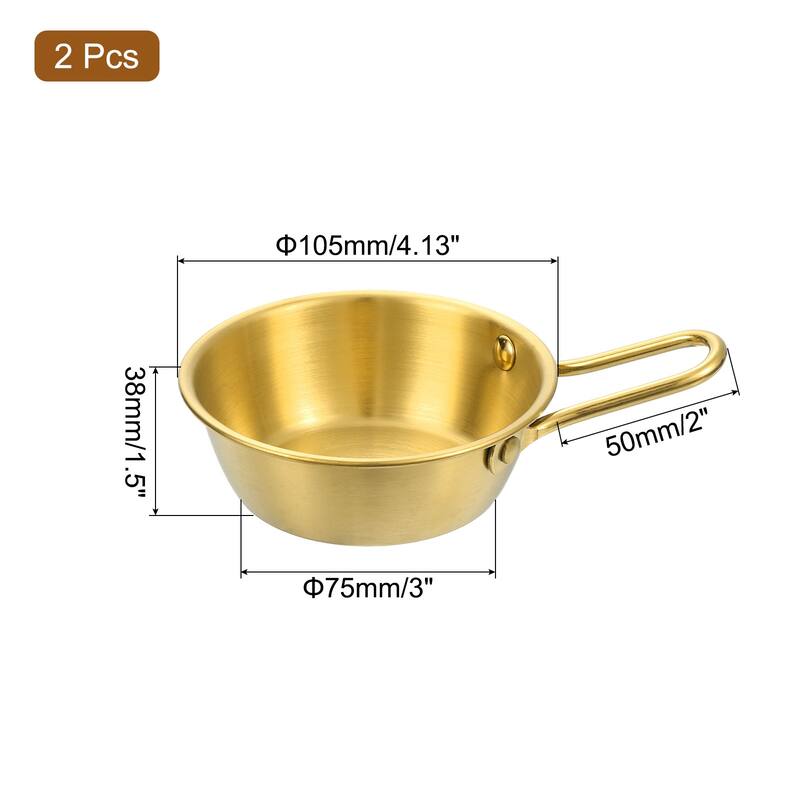 2 Pcs Korean Traditional Wine Bowls, Stainless Steel Rice Wine Cup - Gold - 4.13 Inch