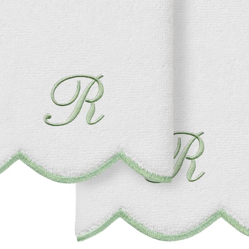 Authentic Hotel and Spa 100% Turkish Cotton Green ADORNIA Scallop Personalized 2 Piece Fingertip Towel Set - 2 Fingertip Towels