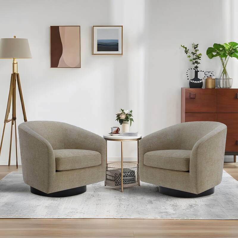 2 Set 360°Swivel Fabric Accent Chairs Barrel Armchairs - 28.4"W x 25.5"D x 26.7"H - Fabric-Light Brown