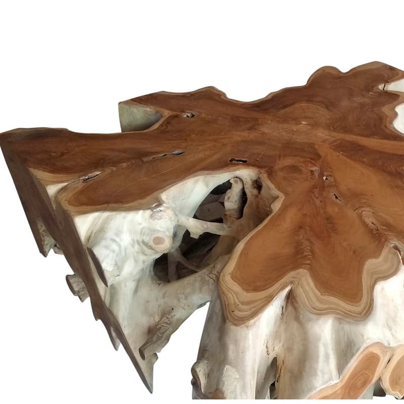 Block Square Teak Root Coffee Table, 40 Inch Long, Natural Finish