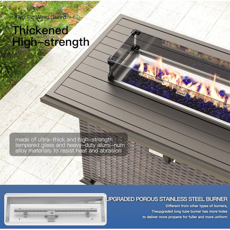 Kullavik 43" Outdoor Propane Fire Pit with Glass Wind Guard,Slide Out Tank Holder,Lid,Waterproof Table Cover