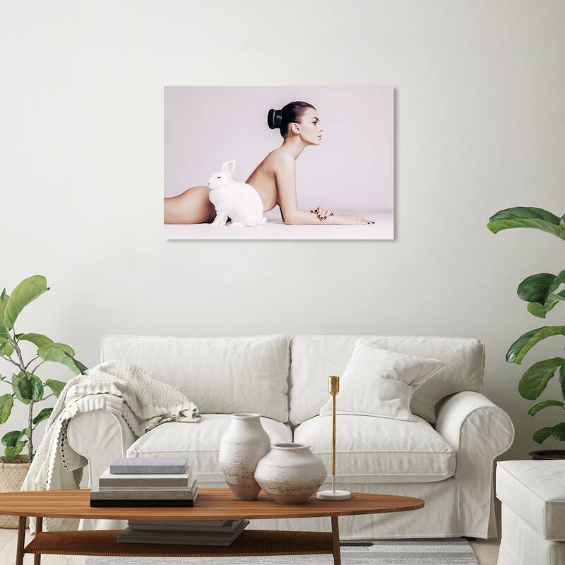 Wynwood Studio Canvas Fashion and Glam Bunny Rabbit Girl White and Light Gray Modern & Contemporary Wall Art Canvas Print - 20 x 30