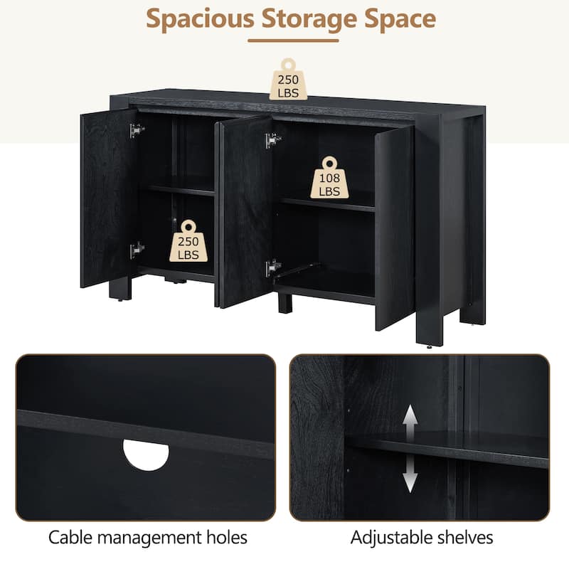Buffet Cabinet with Storage, 4-Door Retro Wood Sideboard with Distressed Finish and Adjustable Shelves