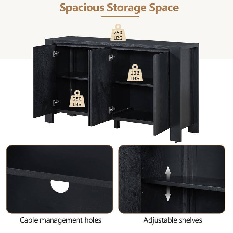 Retro 4-Door Sideboard with Distressed and Adjustable Shelves