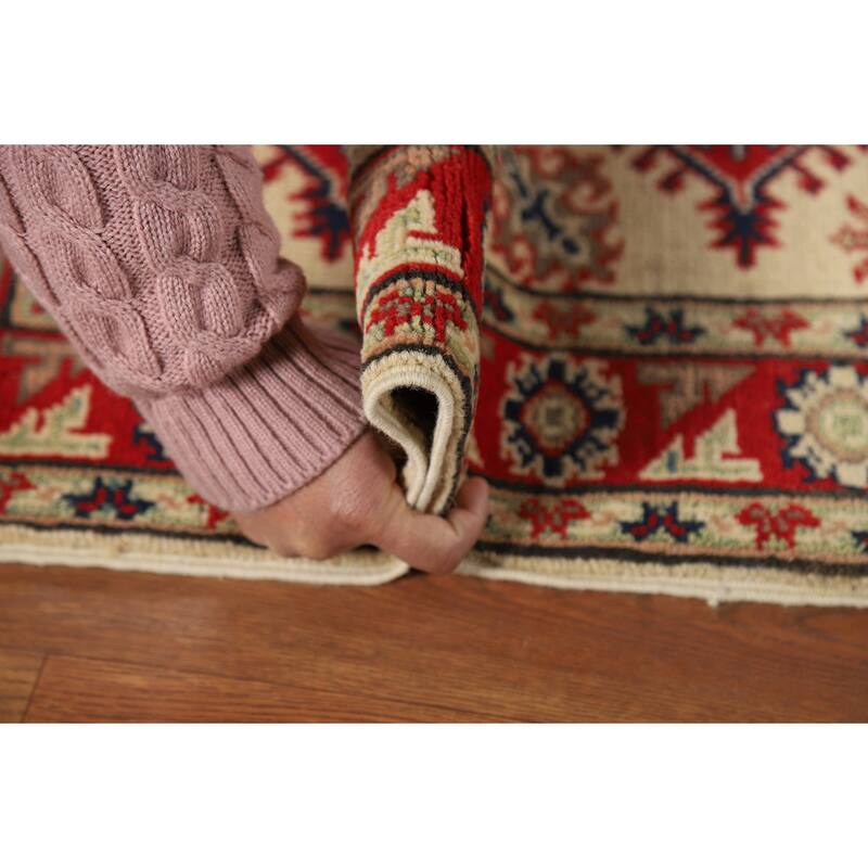 Geometric Kazak Oriental Rug Handmade Traditional Beige Wool Carpet - 2'0" x 3'0"