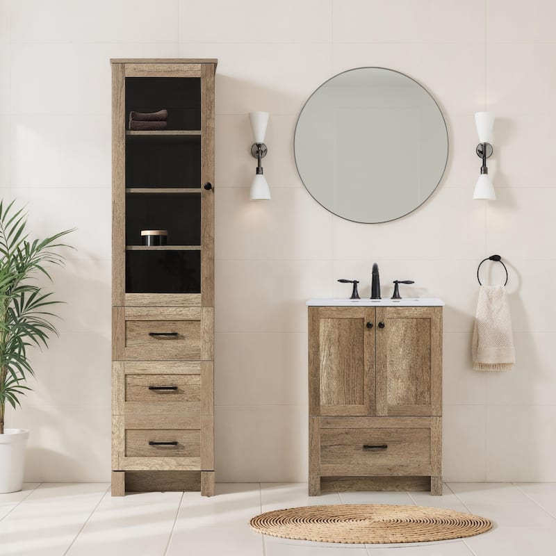 Fresco 16-28 Inch Bath Storage Glass Cabinet