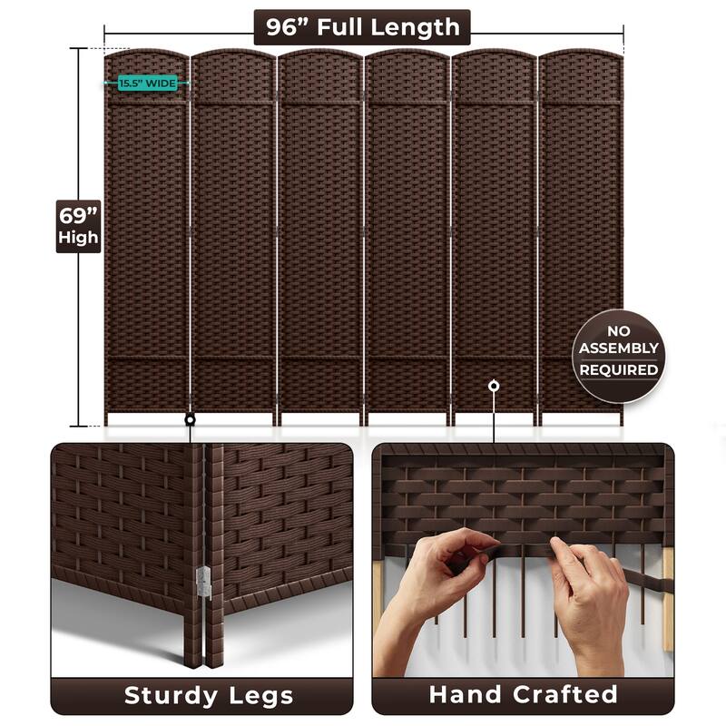Sorbus 6 Panel Room Divider Tall Privacy Partition Screen Extra Wide Double Hinged Mesh Hand-Woven Folding Wall Divider - 6ft