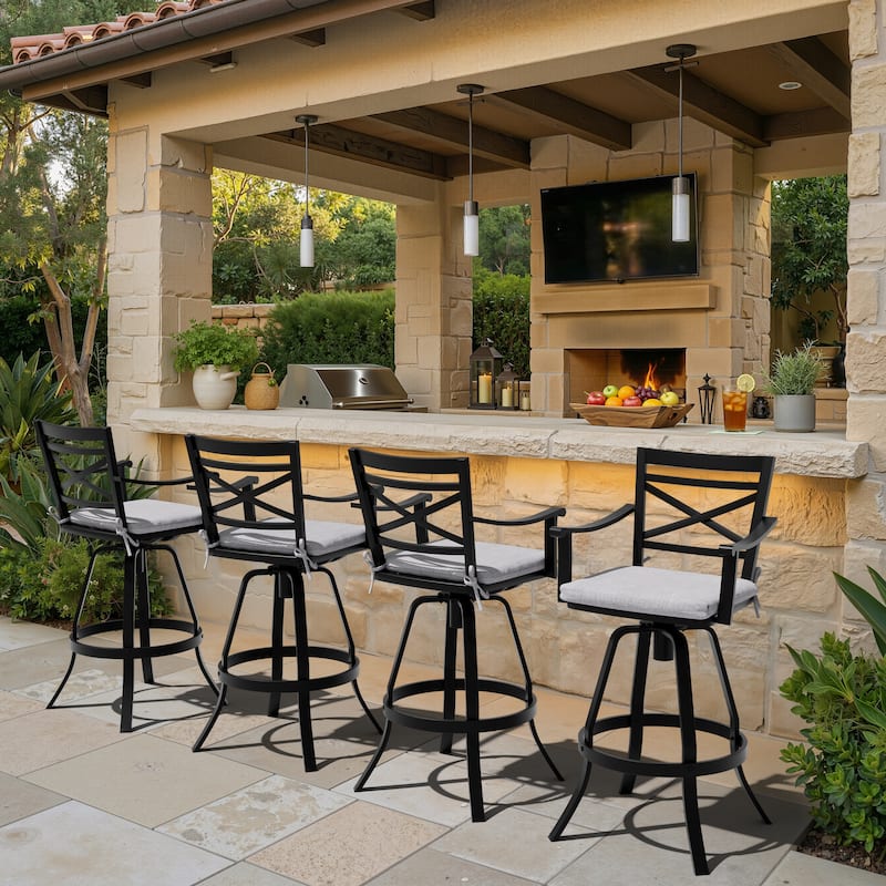 Pellebant Patio Outdoor Aluminum Swivel Bar Stools with Sunbrella Cushion - 21.7 in W x 16.5 in D x 46 in H