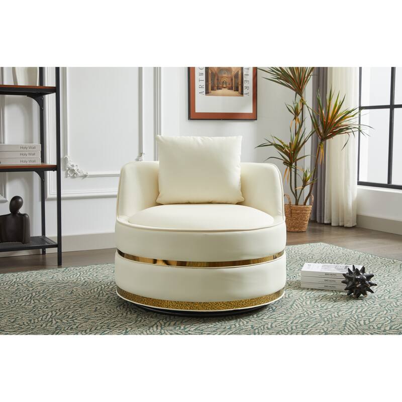 Swivel Chair, 360 Swivel Accent Chair, Faux Leather Barrel Chair Club Chair, Padded Single Chair - White