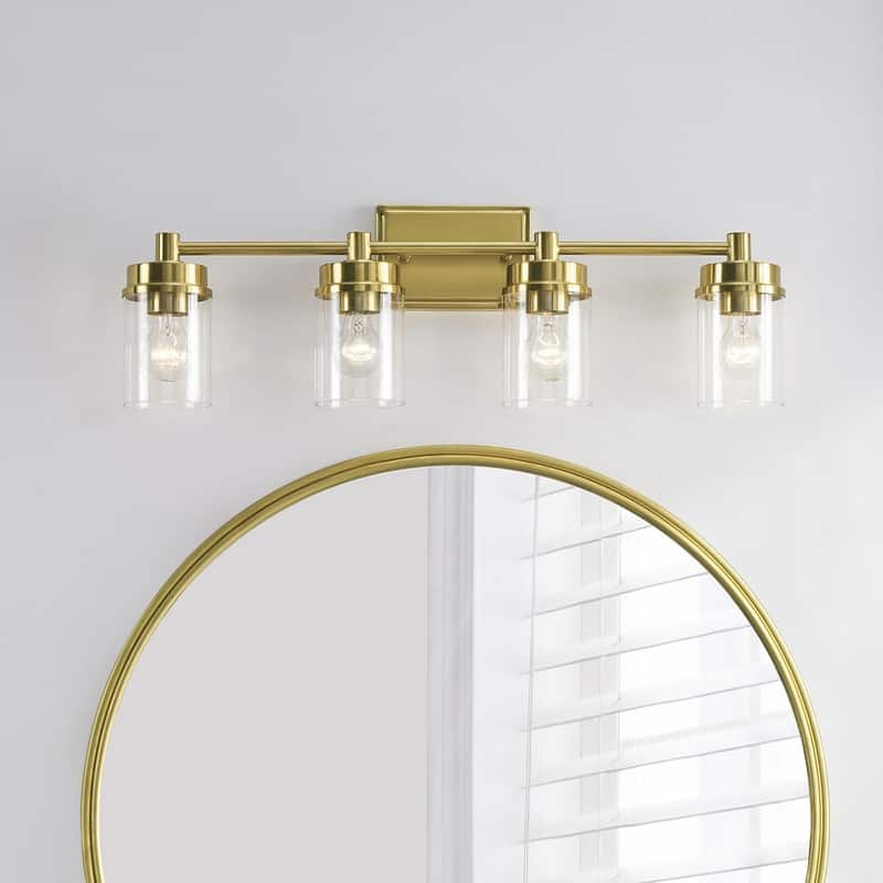 KAWOTI 4-light Modern Bathroom Vanity Light with Cylinder glass - Antique Brass