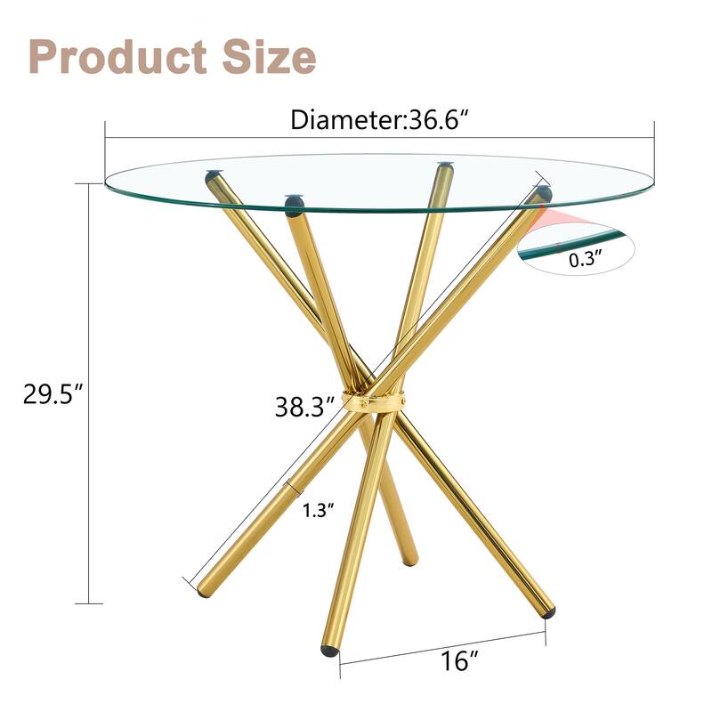 Roomfitters Clear Glass Dining Table for 4-6 with Ring-Shaped Silver Metal Legs for Kitchen or Work Space