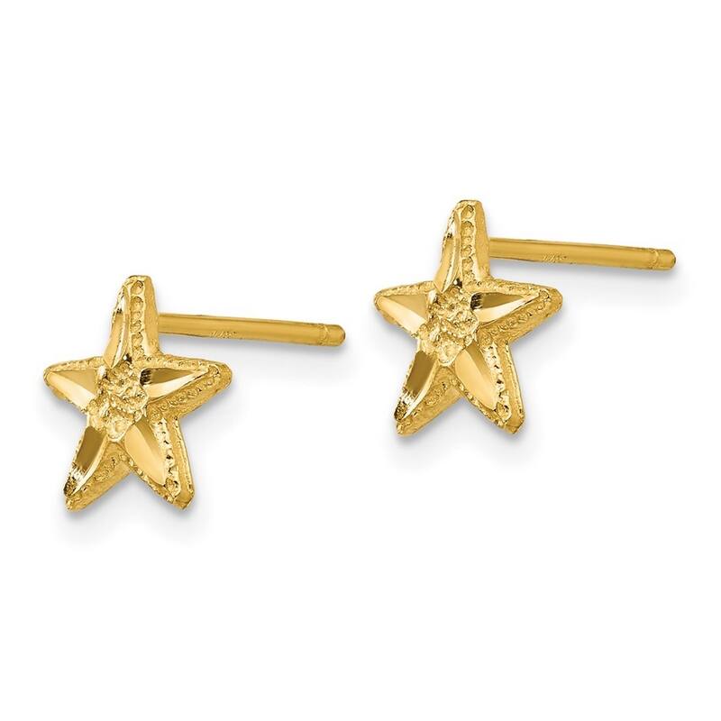 Curata Solid 14k Yellow Gold Small Diamond-Cut Starfish Stud Earrings (8mm) - Orange