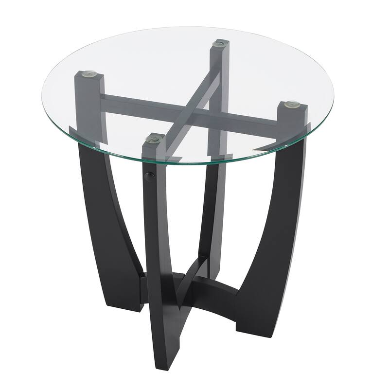23.5 Inch Round Glass Coffee Table, Cherry Round Coffee Table Center Table With Glass Top, Small Coffee Table