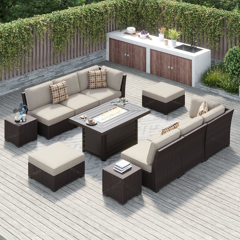 Corvus Oreanne 11-piece Wicker Patio Fire Pit Set