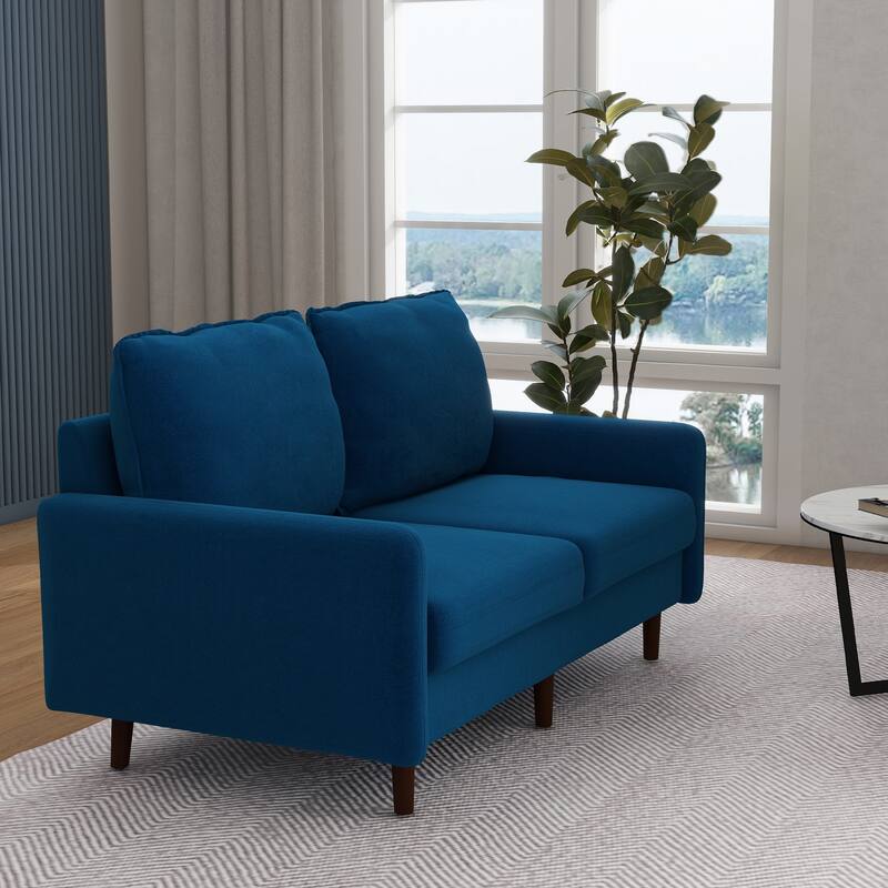 Modern Loveseat Velvet Wood Legs Sofa