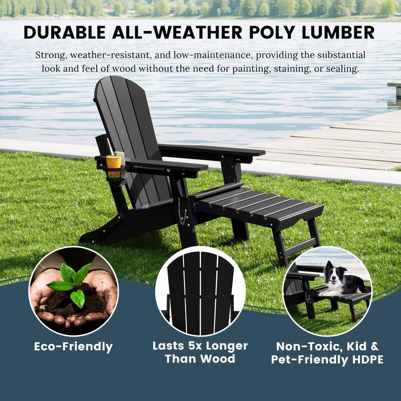 Laguna Outdoor Folding Adjustable Adirondack Chair with Cup Holder & Hideaway Ottoman