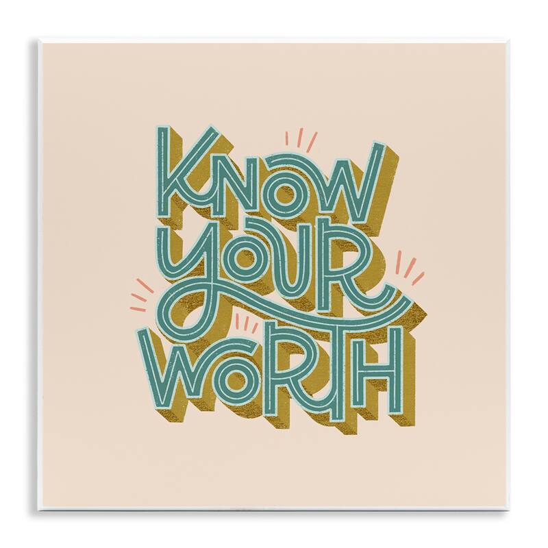 Stupell Know Your Worth Green on Beige Wall Plaque Art Design By Sarah Hickman - 12 x 12