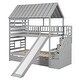 preview thumbnail 16 of 36, Modern Playhouse Design Twin over Twin Bunk Bed with Trundle and Slide,Storage Staircase Beside,Roof and Window Design