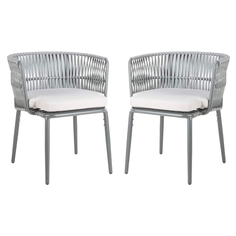 SAFAVIEH Outdoor Kaylen Rope Chair - Grey (Set of 2) - 25Wx24Dx29H