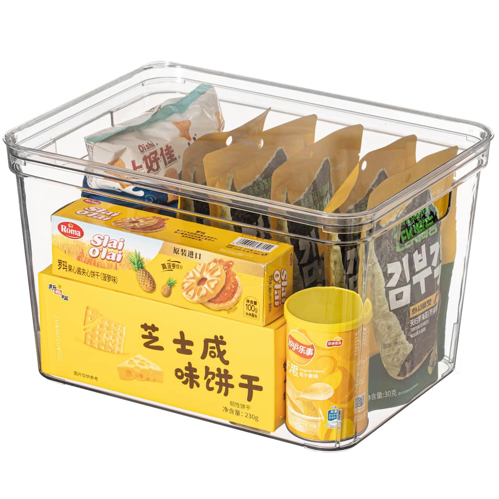 Basicwise Clear Storage Container with Lid For Kitchen Pantry Cabinet & Fridge For Organizing Durable Bin For Home or Office Use