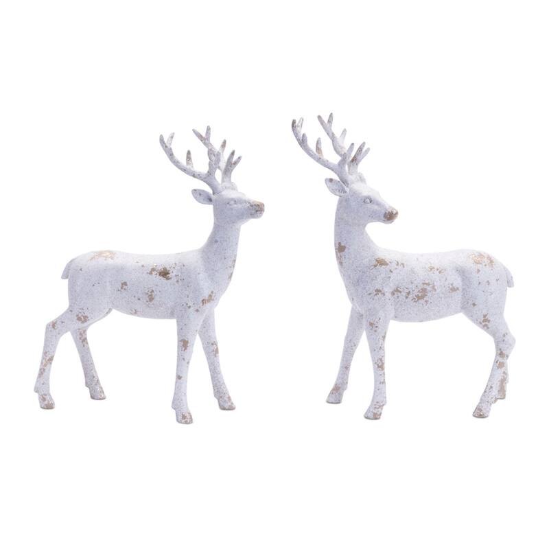 Deer Christmas Tabletop Figurines - 12.5" - White and Gold - Set of 2