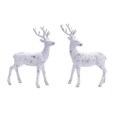 Deer Christmas Tabletop Figurines - 12.5" - White and Gold - Set of 2