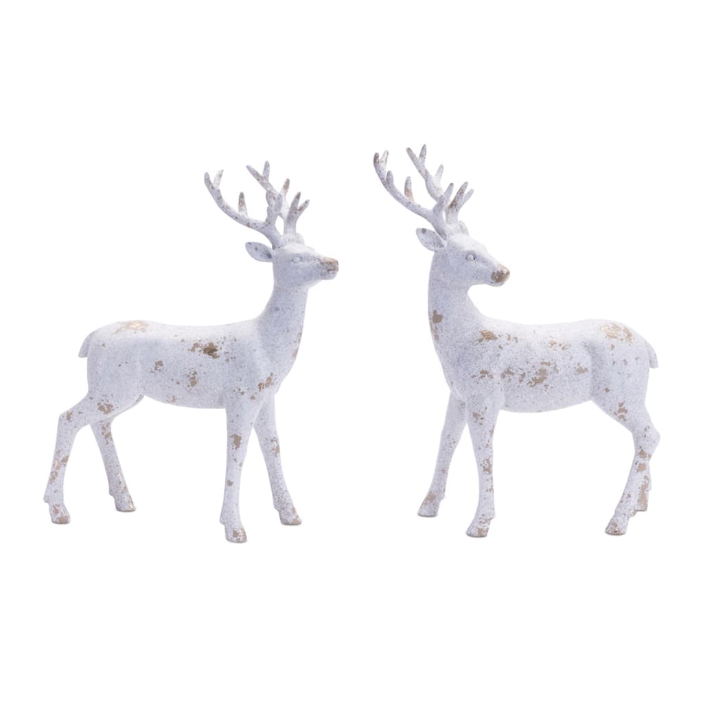 Deer Christmas Tabletop Figurines - 12.5" - White and Gold - Set of 2
