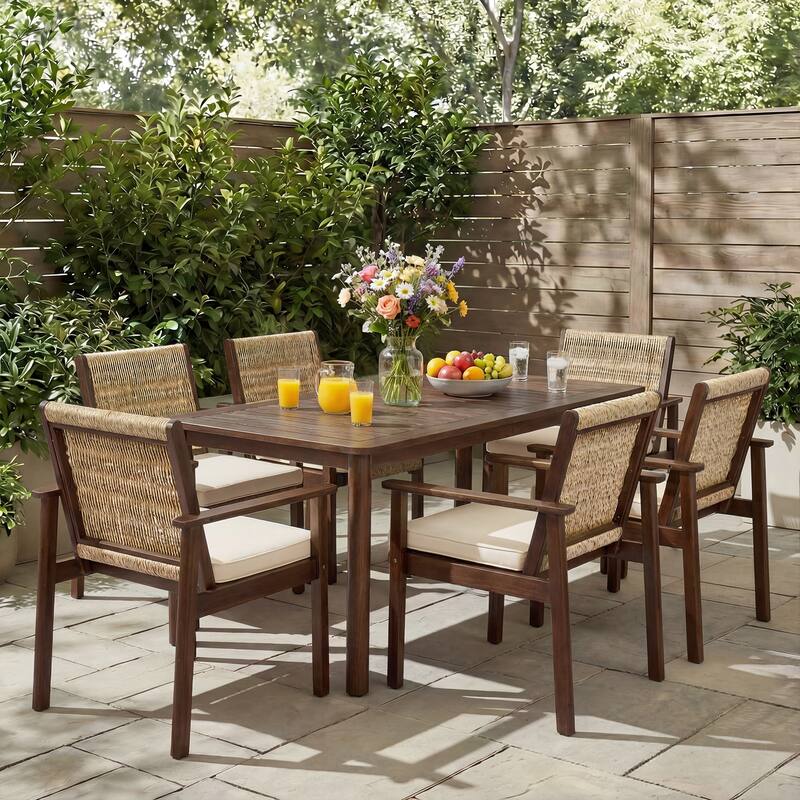 Christopher Knight Home - Solara 7-Piece Patio Acacia Wood Dining Set - Beige,Dark Brown
