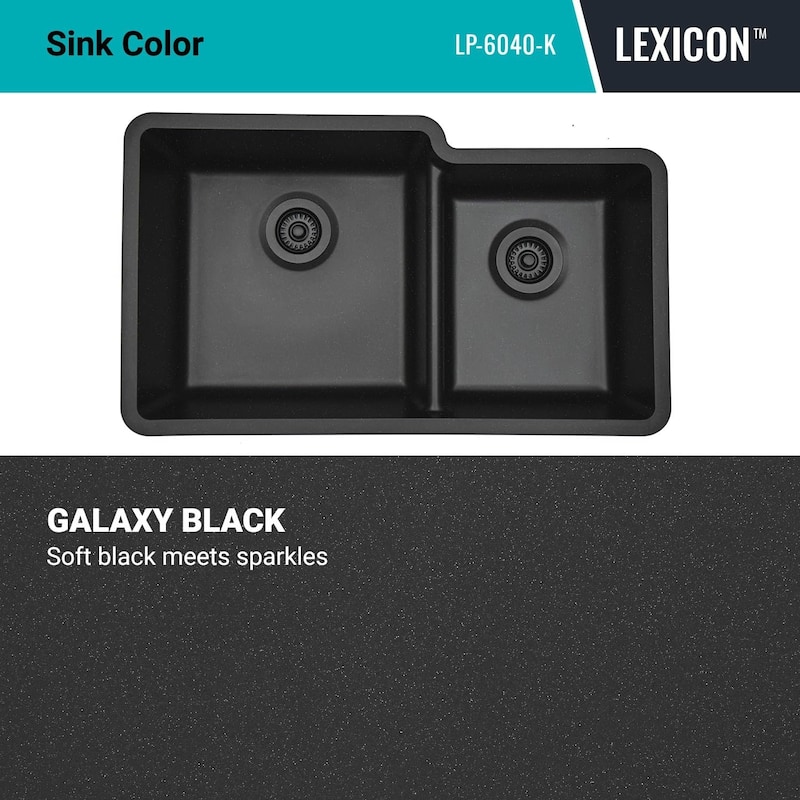 32"x19" Quartz Granite Kitchen Sink, 60/40 Double Bowl Drop-in/Undermount - 19x32