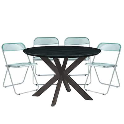 5-Piece Dining Set with Folding Chairs and Round Dining Table Lawrence Collection by LeisureMod