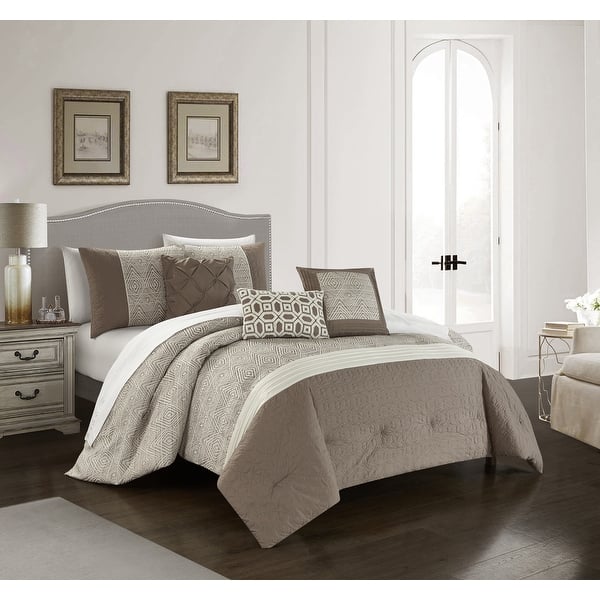 Chic Home Ima 6 Piece Jacquard with Quilted Details Comforter, Beige