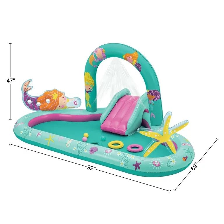 Mermaid Inflatable Play Center, Kids Splash Pool with Sprinkler