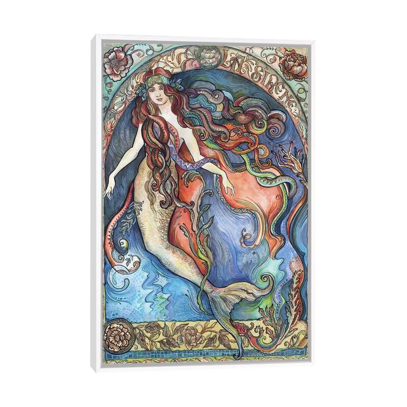 iCanvas "A Mermaid - La Sirene" by Fanitsa Petrou Framed Canvas Print - White - 48x32