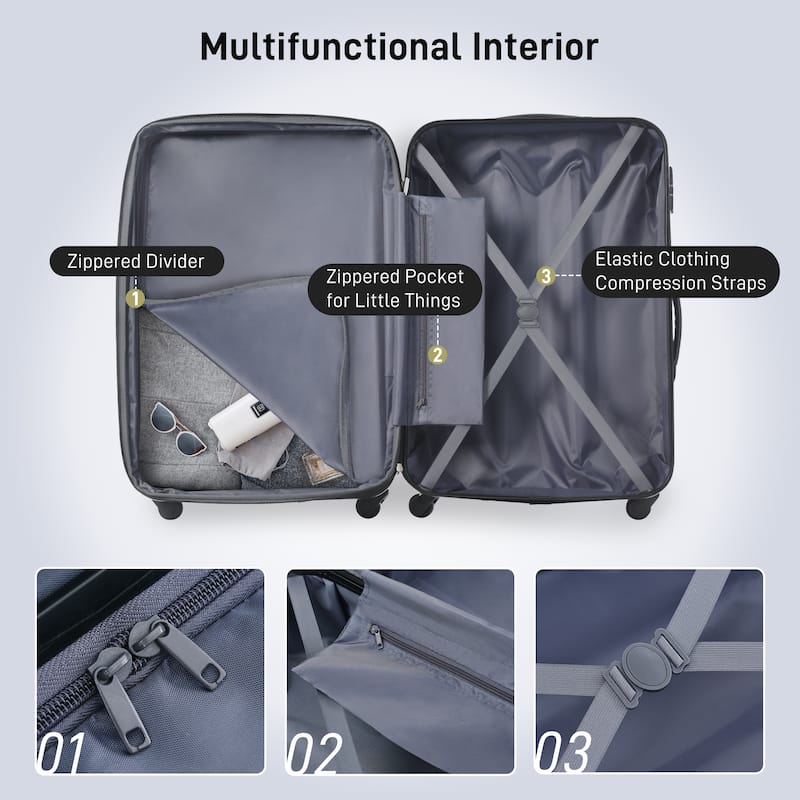 3 Piece Luggage Set Hardside Expandable Spinner Suitcase with TSA Lock Aluminum Handle 20" 24" 28"