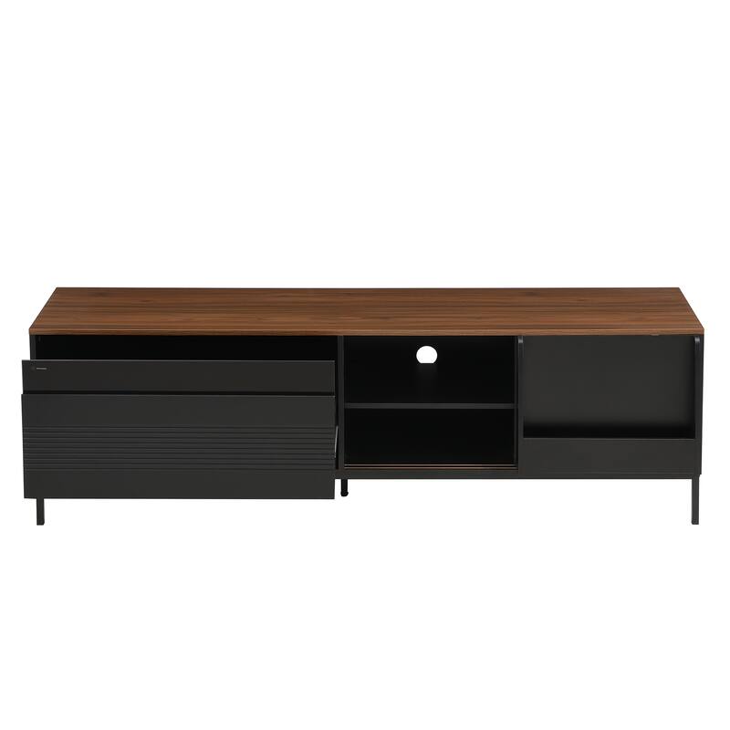 Farmhouse TV Stand for TVs up to 75 Inches, Sliding Doors TV Cabinet TV Console Table for Living Room