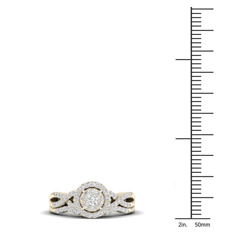 De Couer 10k Gold 3/8Ct TDW Diamond Halo Twist Shank Bridal Ring Set