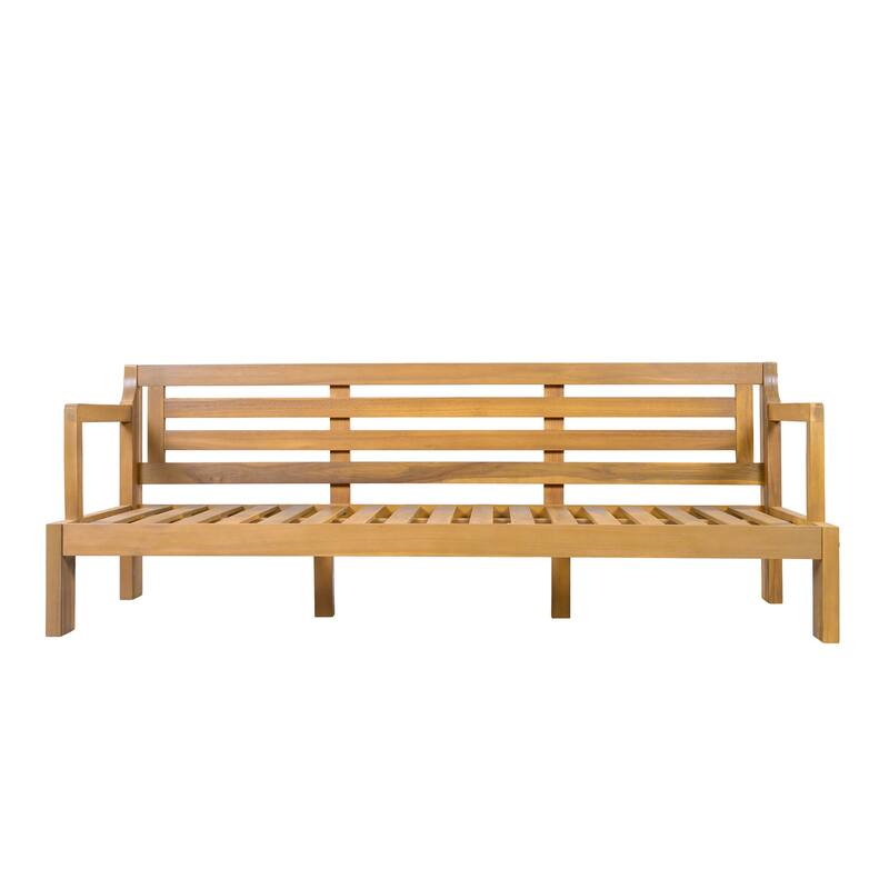 Christopher Knight Home - Modern 3-Piece Acacia Wood Outdoor Sectional Set with 3-Seater Sofa, Loveseat & Coffee Table