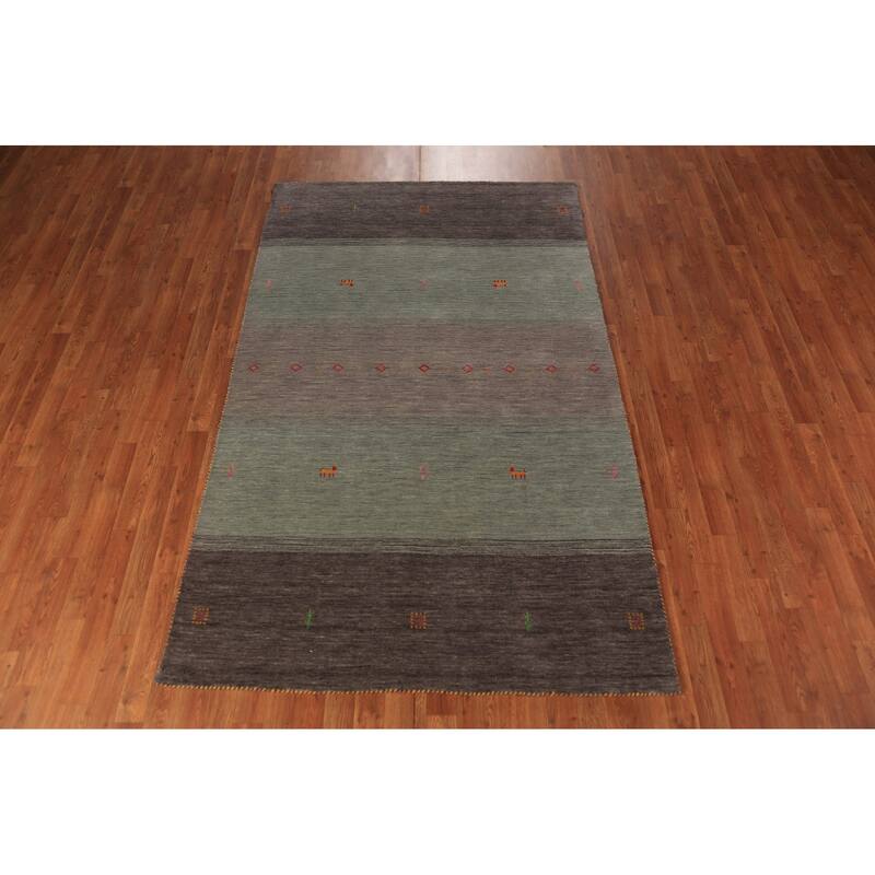 Striped Tribal Gabbeh Oriental Area Rug Handmade Wool Carpet - 4'10" x 7'10"