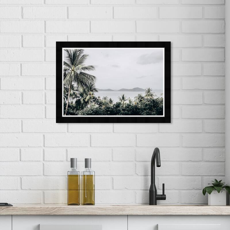 Wynwood Studio Prints Floral and Botanical Behind the Palm Trees Green and Tropical Wall Art Canvas Print - Black