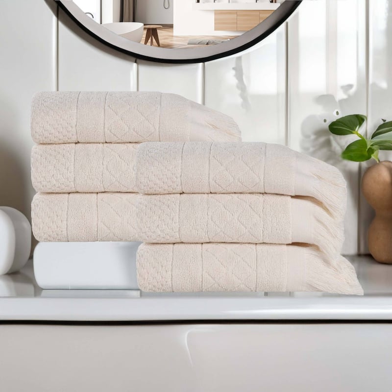 Superior Rolla Cotton Geometric Jacquard Plush Soft Hand Towel Set of 6 - Ivory
