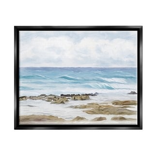 Stupell Rocky Shore Beach Waves Framed Floater Canvas Wall Art Design ...