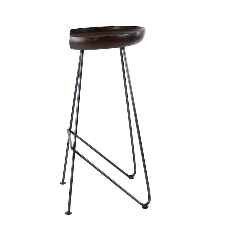 Wood Bar Stool with Wood Seat - Brown - Roche River Decor - 14"W x 17"L x 32"H
